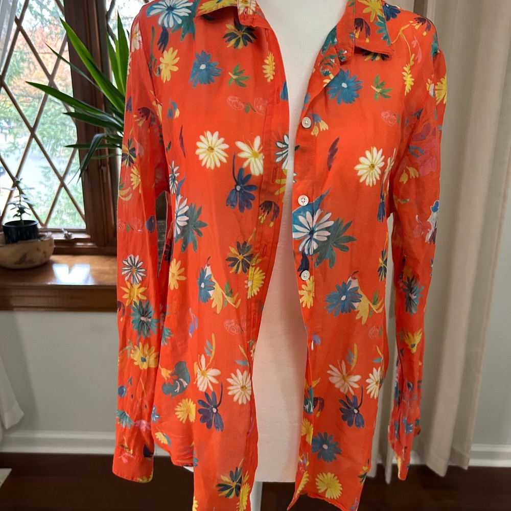 Sezane Orange Floral Blouse